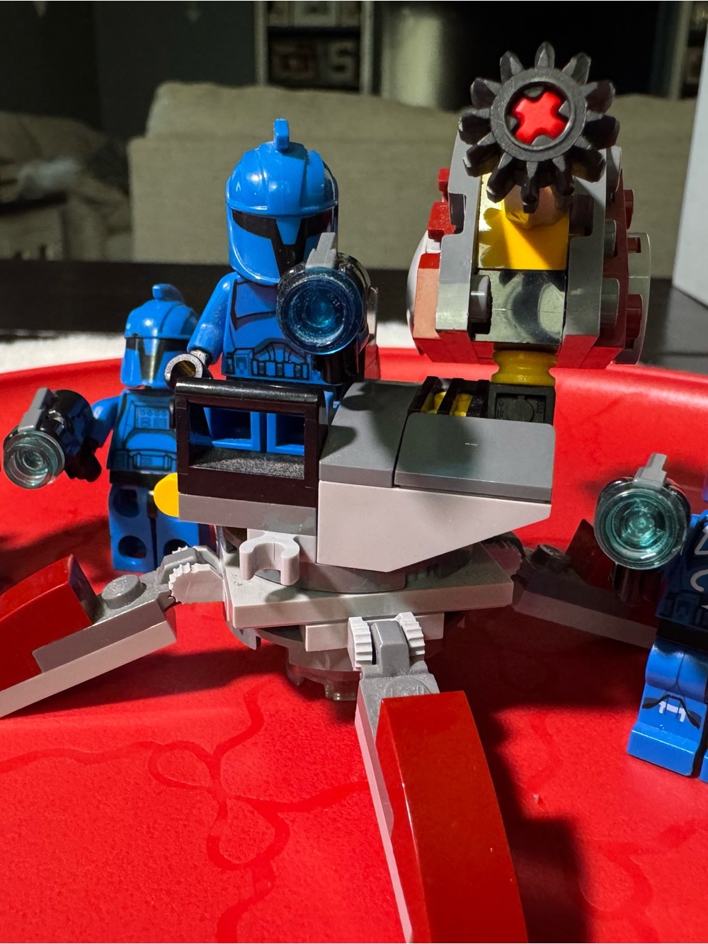Lego Blue Trooper Minifigures with Red and Gray Multi-Leg Walker
